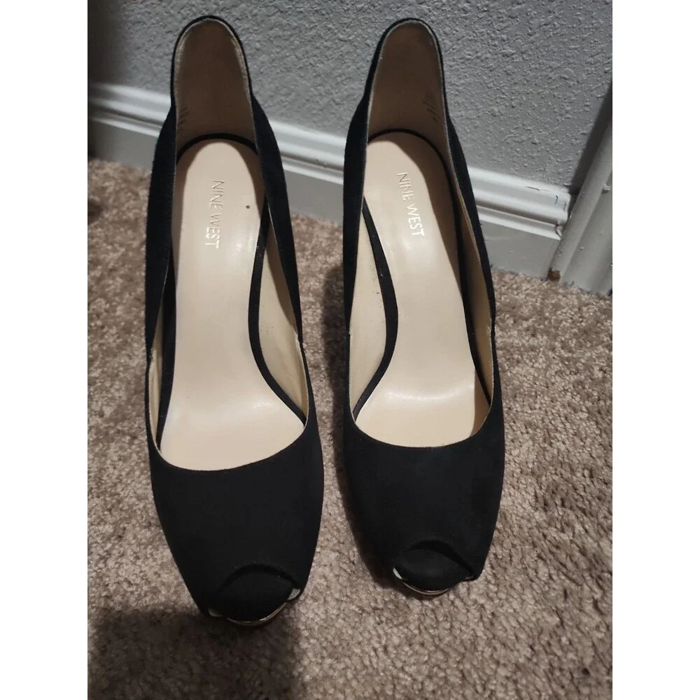 Nine West Women's Solid Black Suede Peep Toe Platform High Heel Shoes Size: 10M